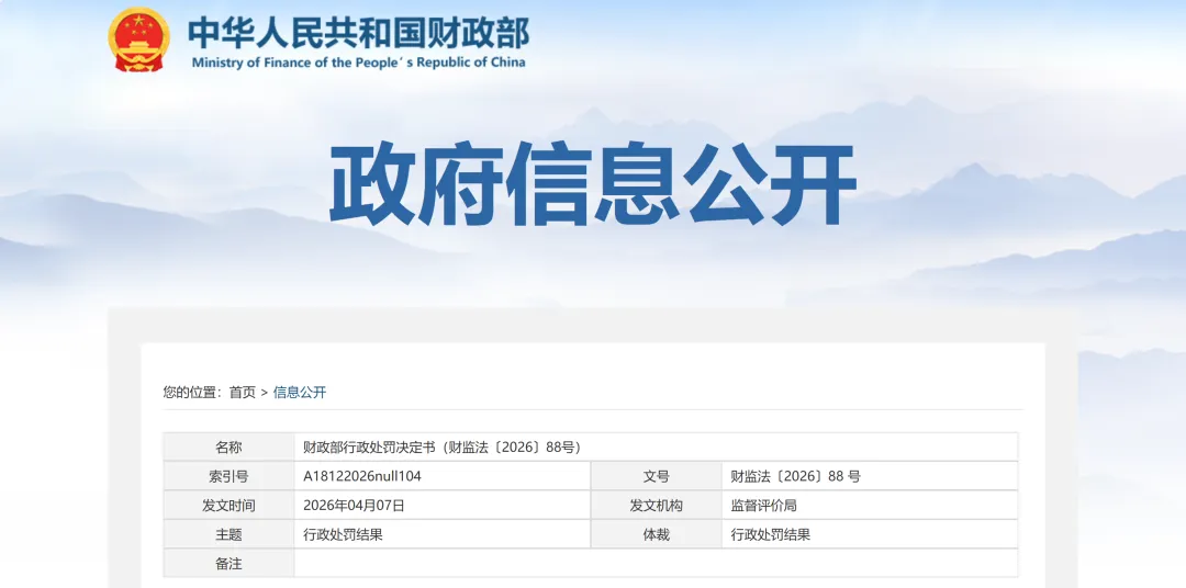 财政部行政处罚决定书(黑龙江北大荒牧业营销有限公司)