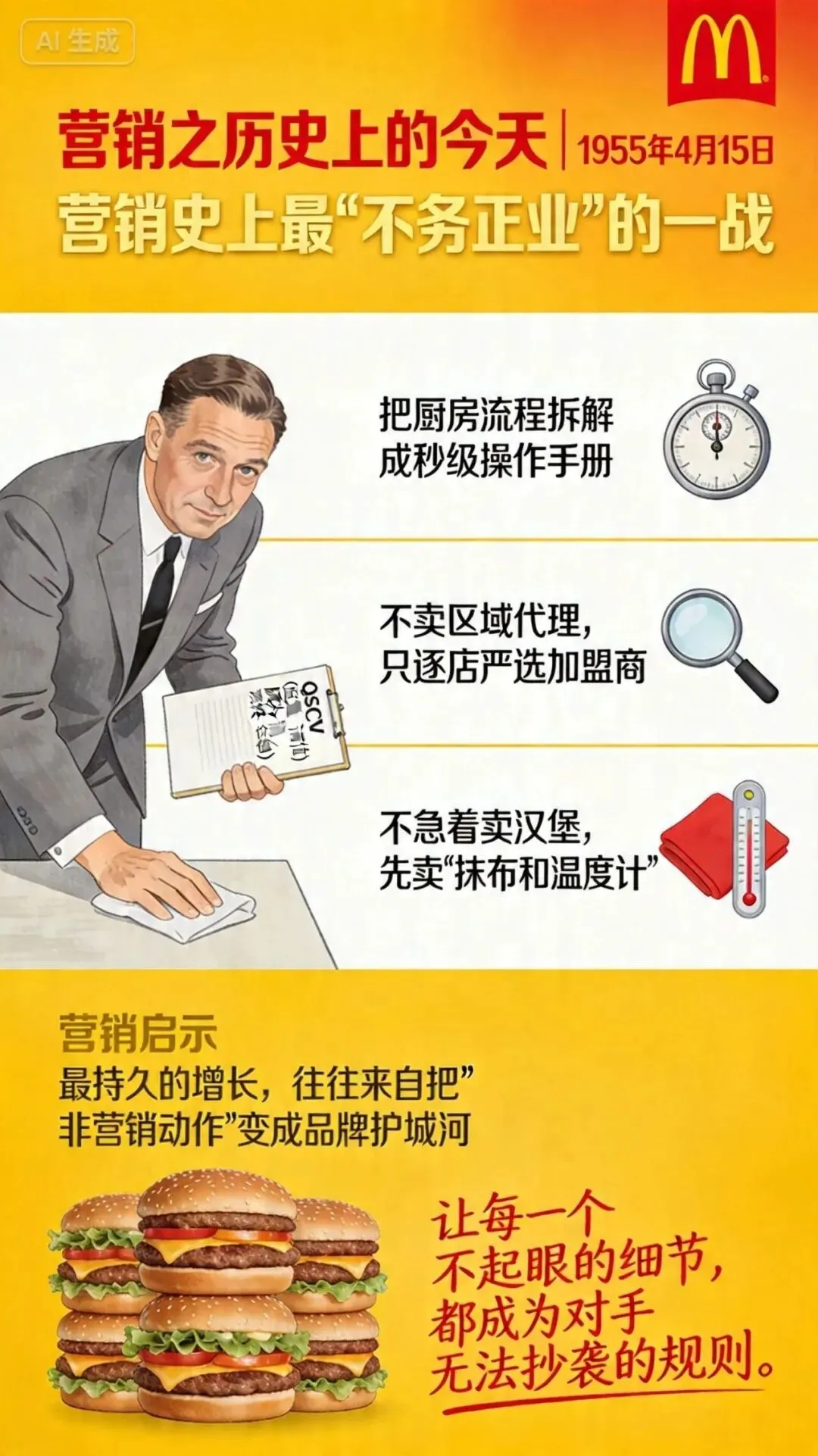 营销之历史上的今天 | 1955年4月15日,麦当劳创始人雷·克洛克正式开启加盟体系