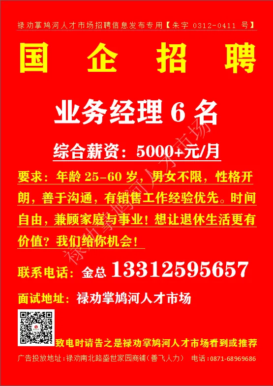 【禄武招聘】禄劝掌鸠河人才市场本地招聘汇总第0416期