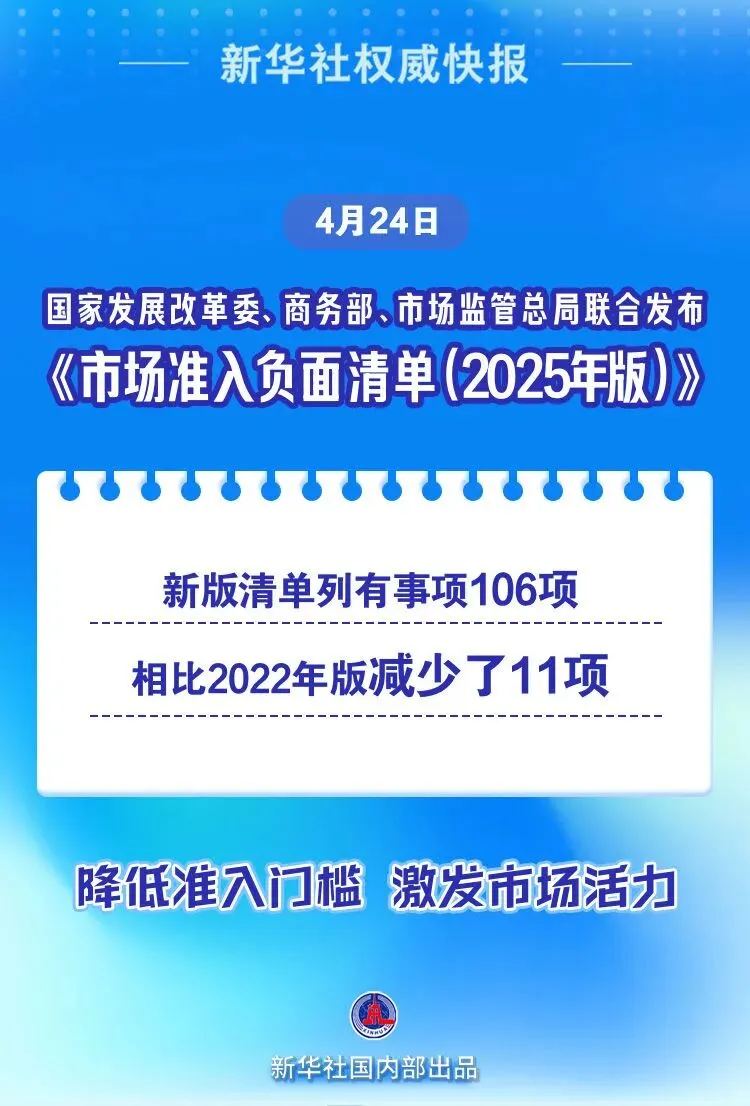 新华社权威快报|减少11项!《市场准入负面清单(2025年版)》发布