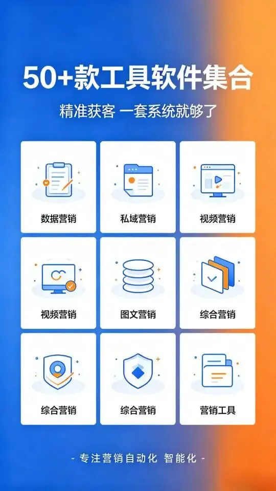 50+工具软件白菜价了!(包含:数据营销、私域营销、视频营销、图文、综合、工具等板块,大小功能近百种)一套系统就够了!