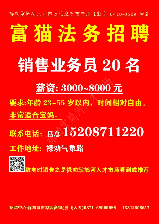 【禄武招聘】禄劝掌鸠河人才市场本地招聘汇总第0419期