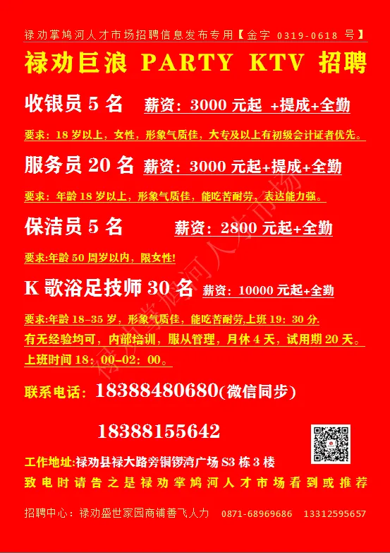 【禄武招聘】禄劝掌鸠河人才市场本地招聘汇总第0419期