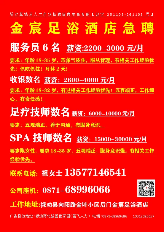 【禄武招聘】禄劝掌鸠河人才市场本地招聘汇总第0419期