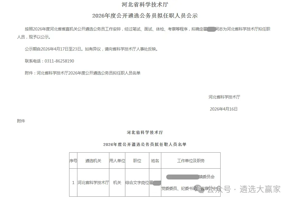 省市场监督管理局2026年度公开遴选公务员拟任职人员公示
