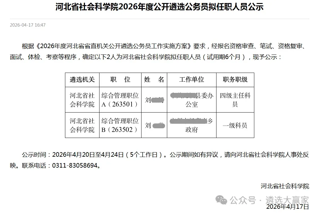省市场监督管理局2026年度公开遴选公务员拟任职人员公示