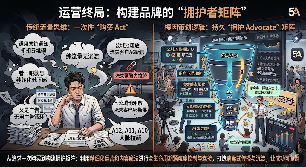 【模因策划·内容中枢】内容营销 5A 增长全案:从被动曝光到终身拥护,拆解品牌长青的“转化密码”