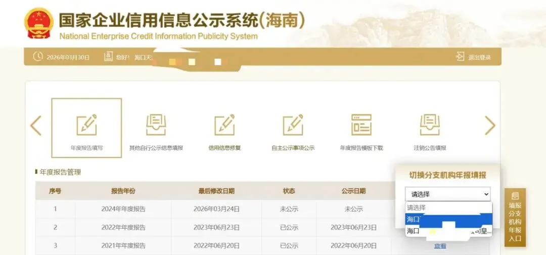 护民助企兴业丨海南省市场监督管理局关于上线分公司(分支机构)“集中年报”模块的公告