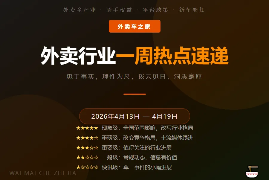 骑手权益制度化 · 市场监管总局重罚平台 · 九号M3闪骑外卖车上市等@20260413