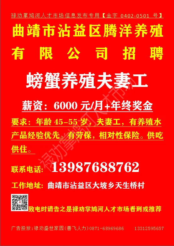 【禄武招聘】禄劝掌鸠河人才市场本地招聘汇总第0421期