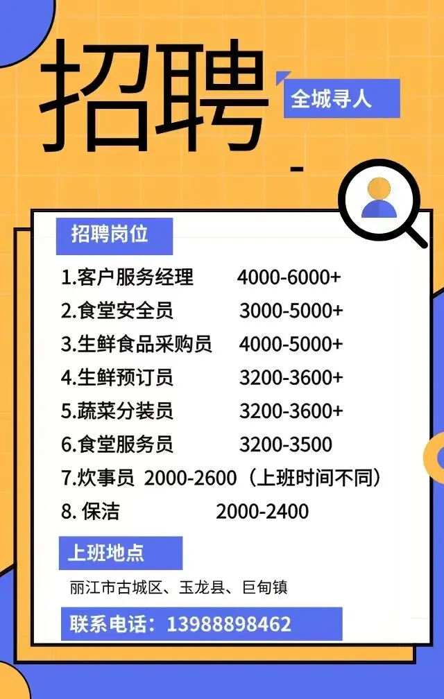 【今日招聘】丽江市玉龙县零工市场就业岗位推荐(四十四)