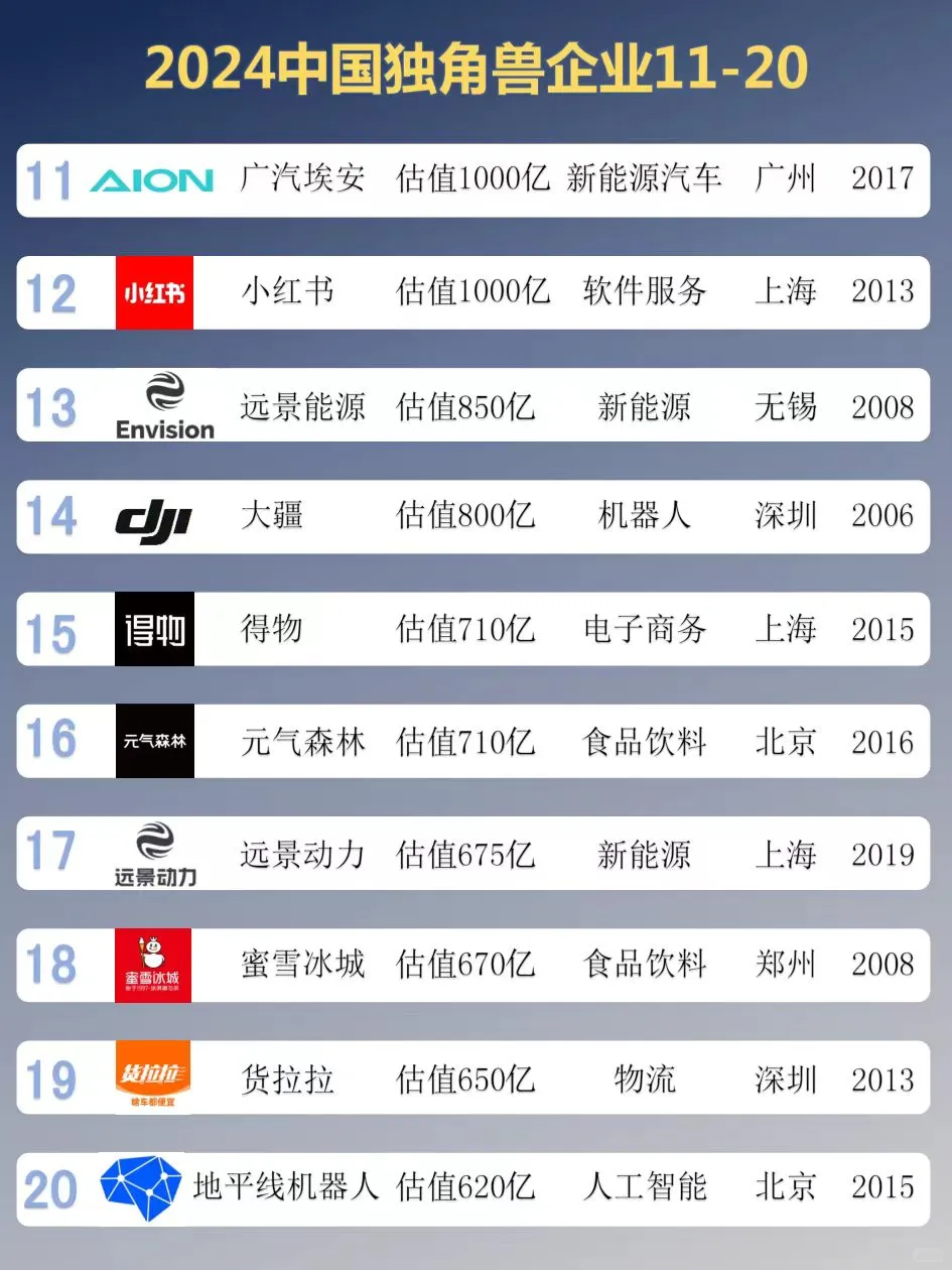 2024中国独角兽企业TOP100