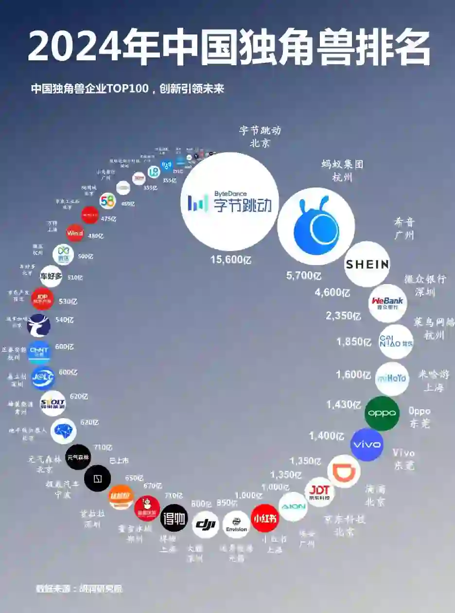 2024中国独角兽企业TOP100