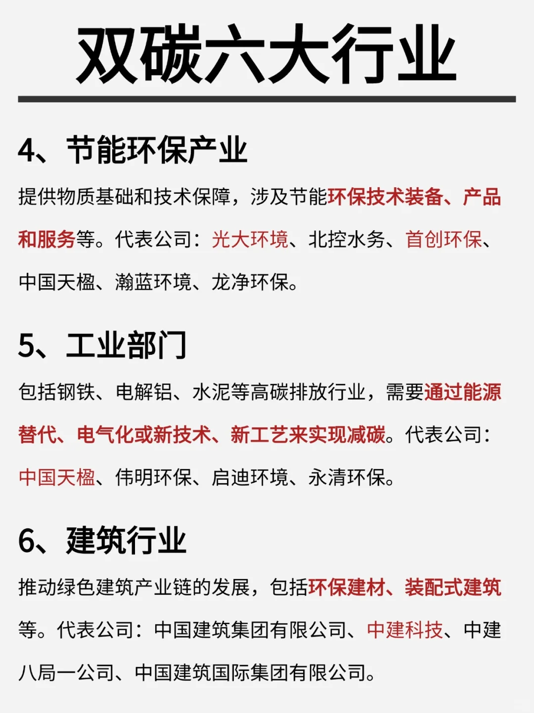 一篇吃透：双碳六大行业龙头企业