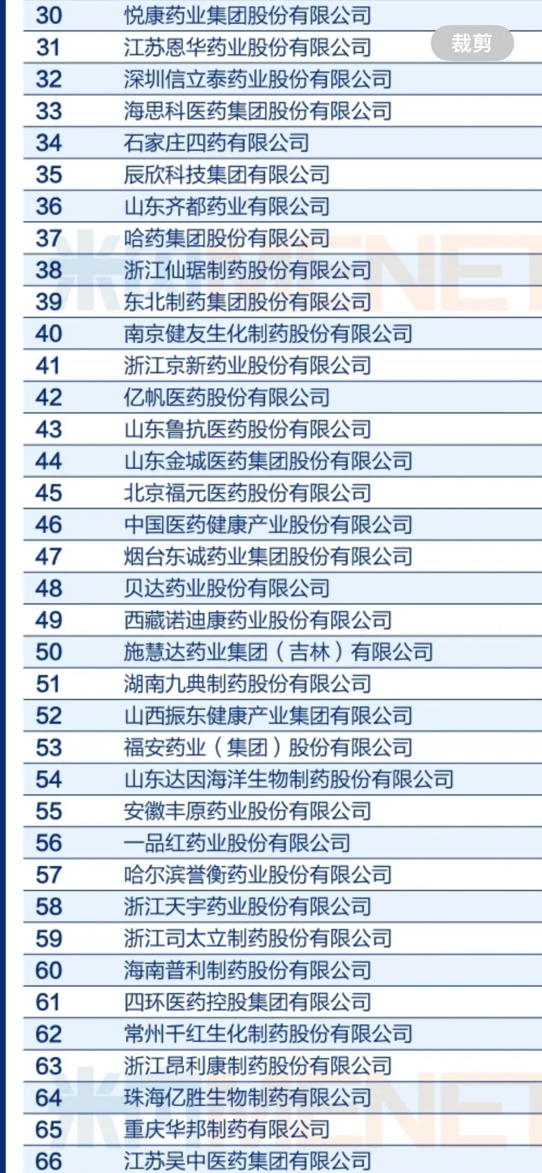 中国化药企业TOP100强