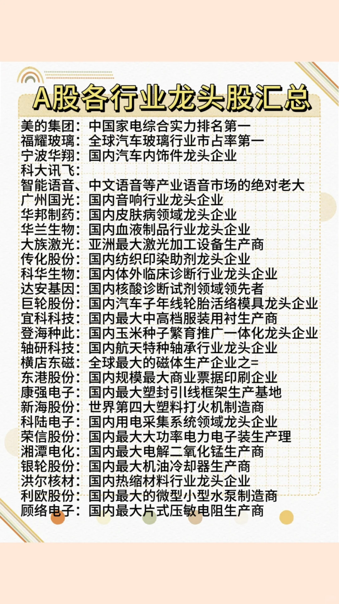 【史上最全】A股各行业龙头汇总‼️