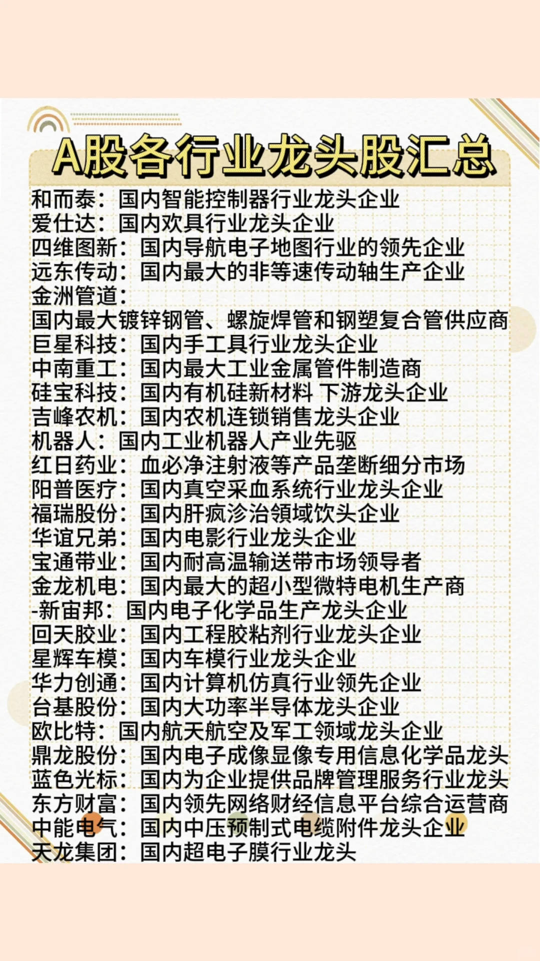 【史上最全】A股各行业龙头汇总‼️