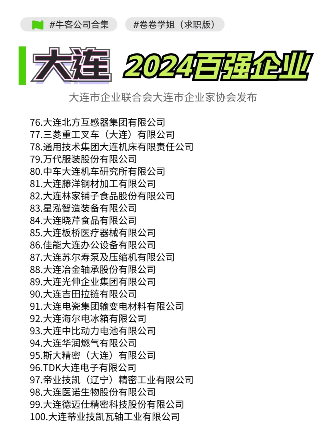 大连24年百强企业名单，找工作按这个投！