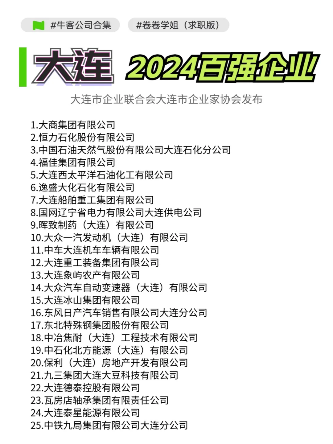 大连24年百强企业名单，找工作按这个投！