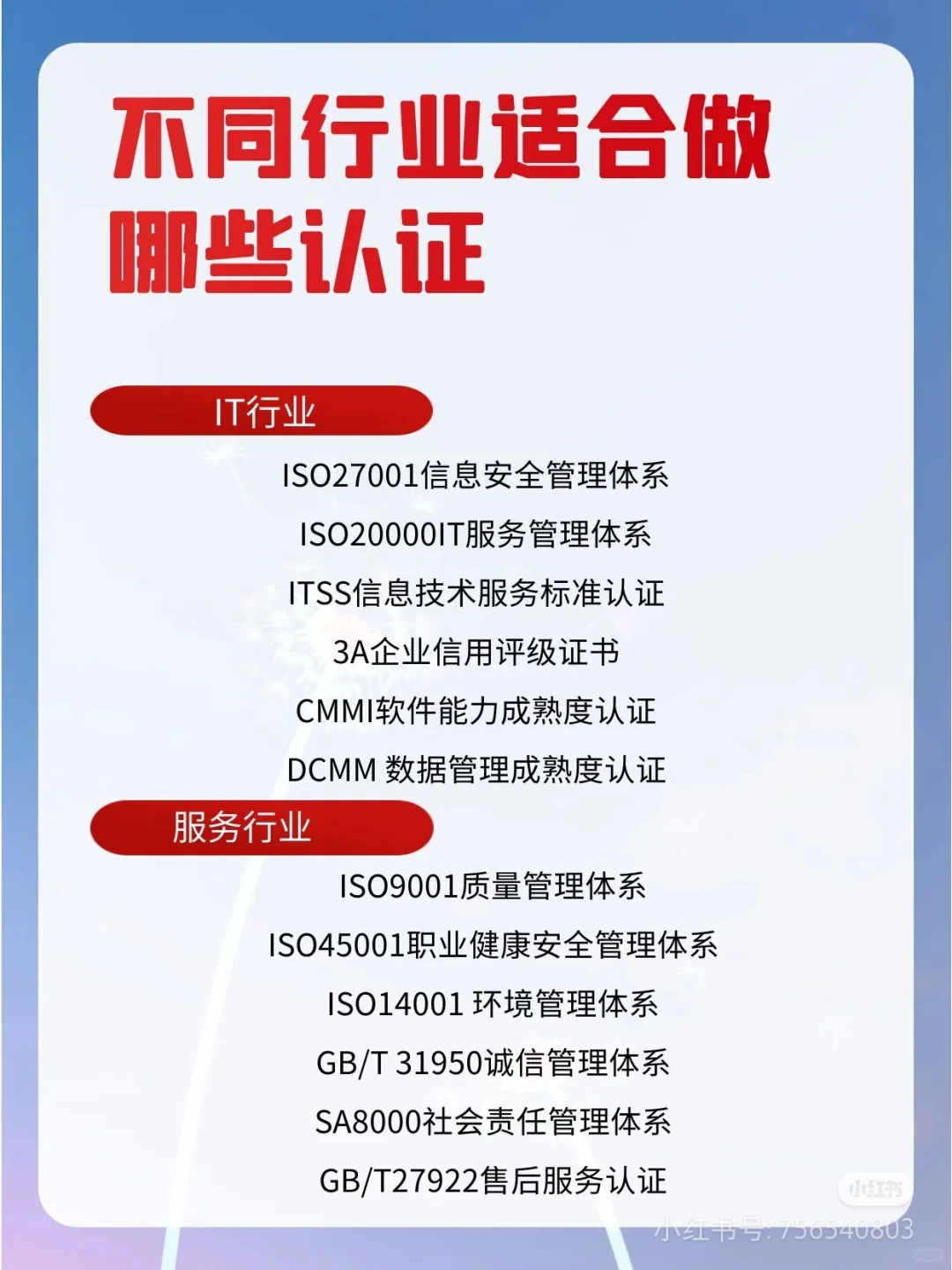 你公司行业适合做哪个体系的认证?快来看看