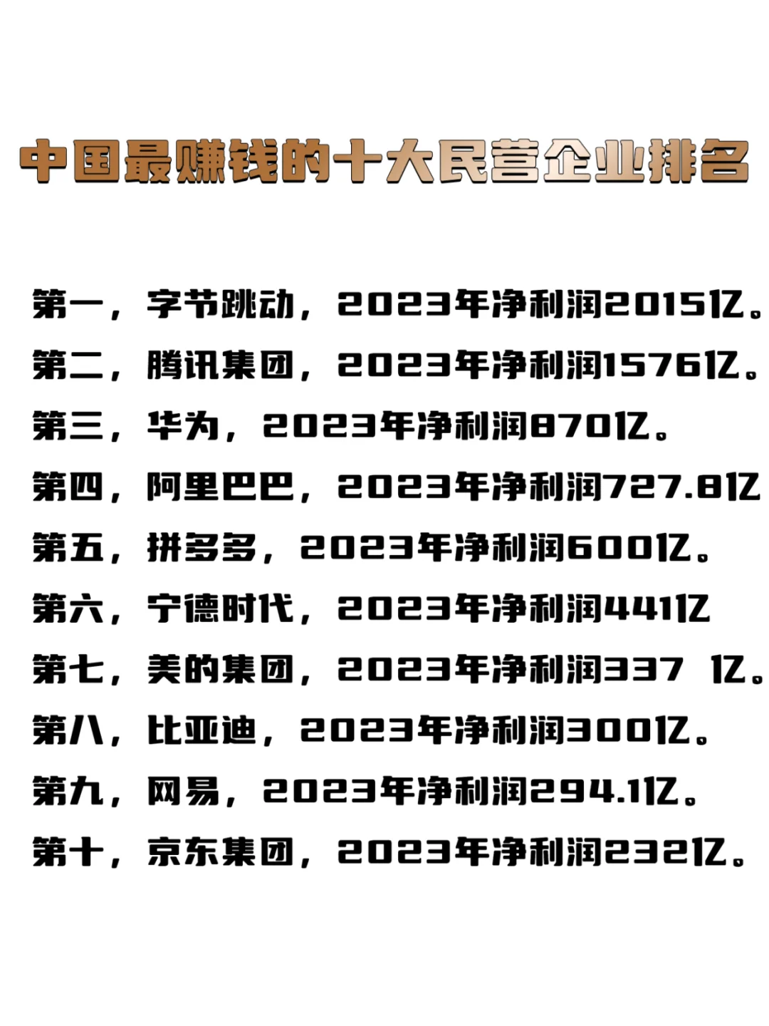 中国最赚钱的十大民营企业排名