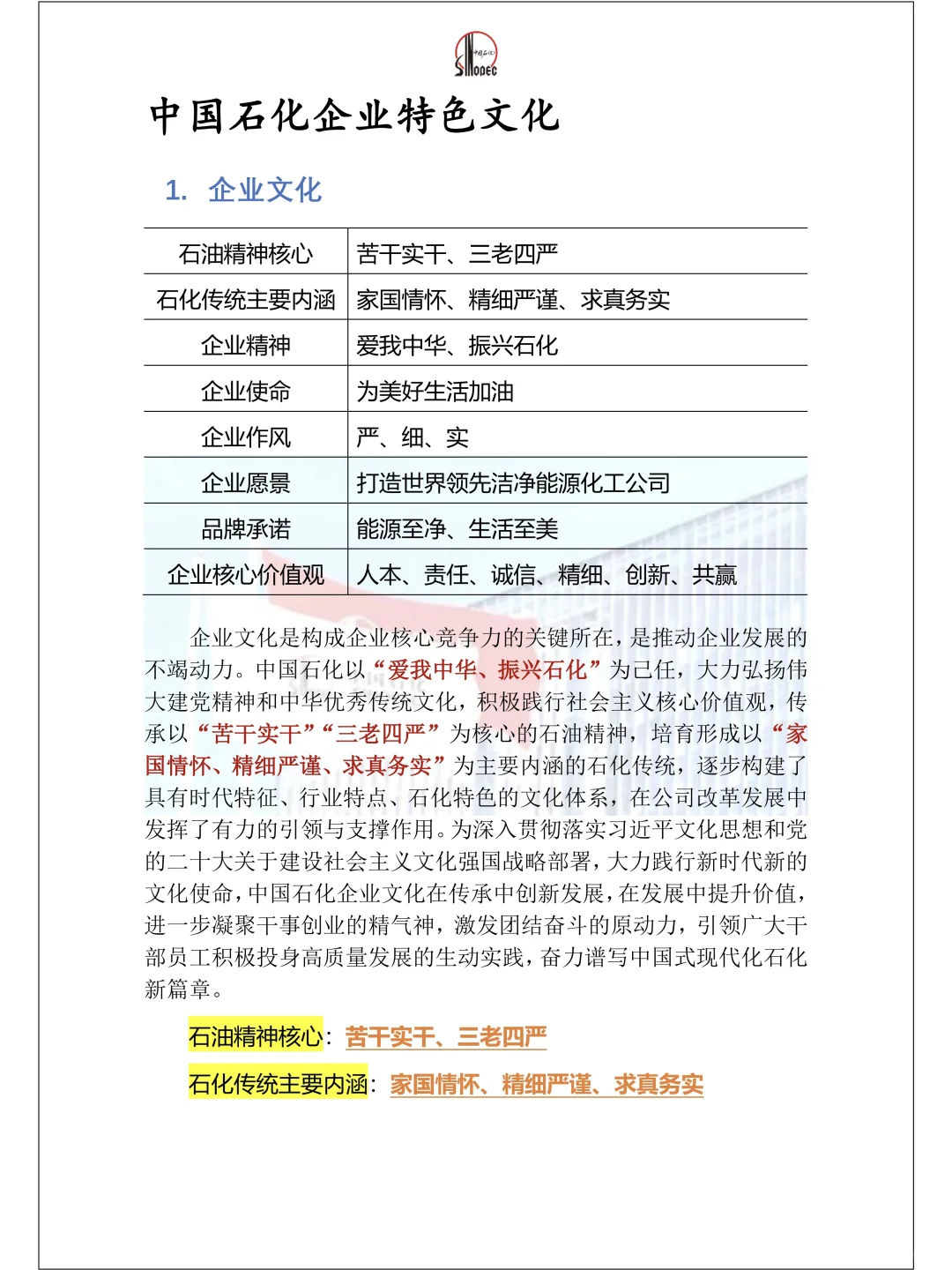 中石化企业特色知识明天考咯！