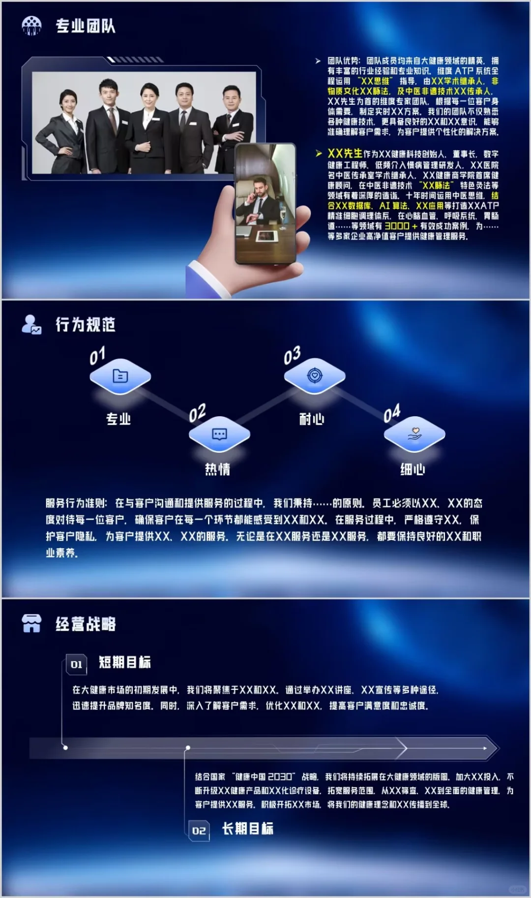 蓝色科技风大健康行业企业简介ppt设计