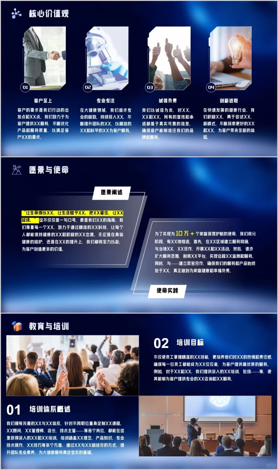 蓝色科技风大健康行业企业简介ppt设计