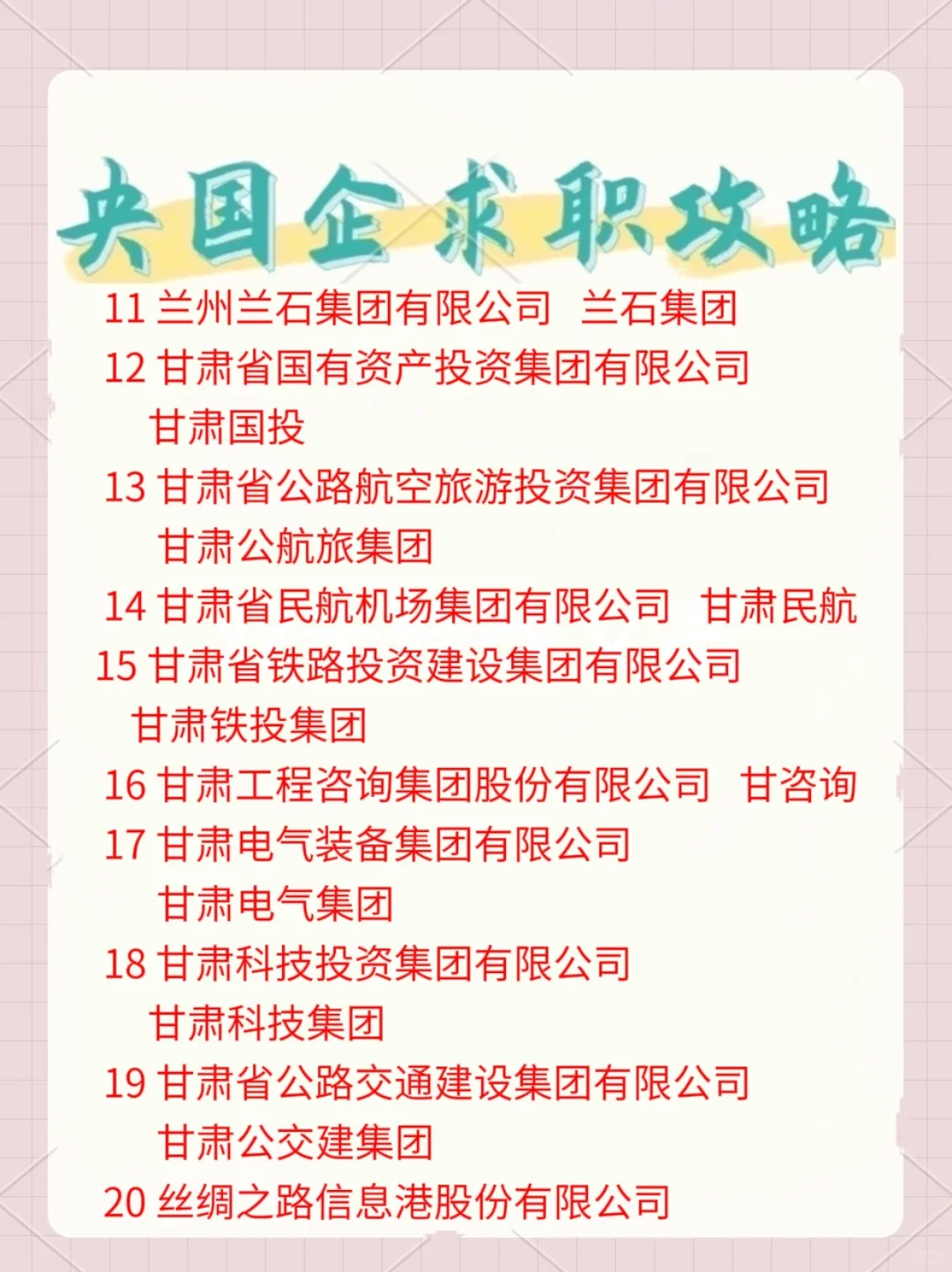 终于整理好甘肃省国企名单，一起来看看吧