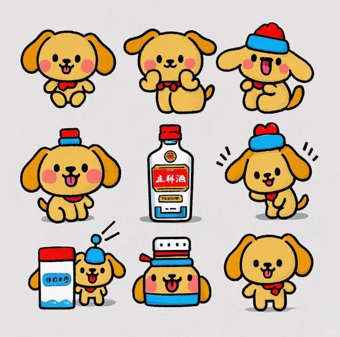 ?‍?五粮液×线条小狗联名表情包，萌趣出圈