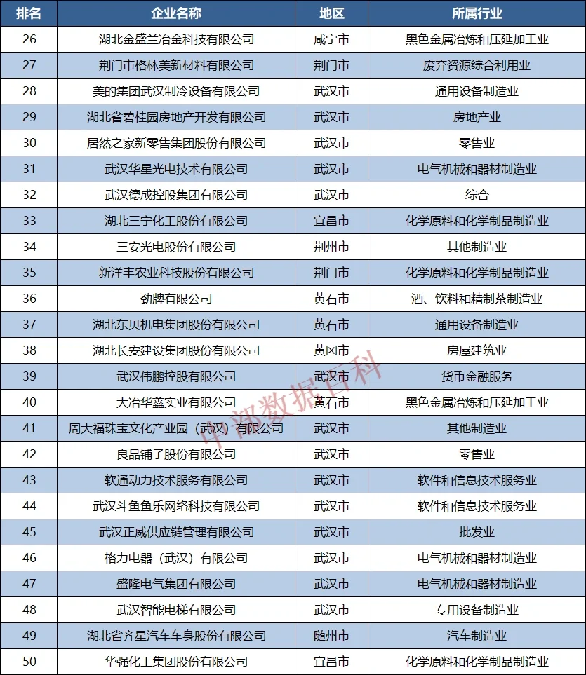 2022年湖北省民营企业100强榜单公布!