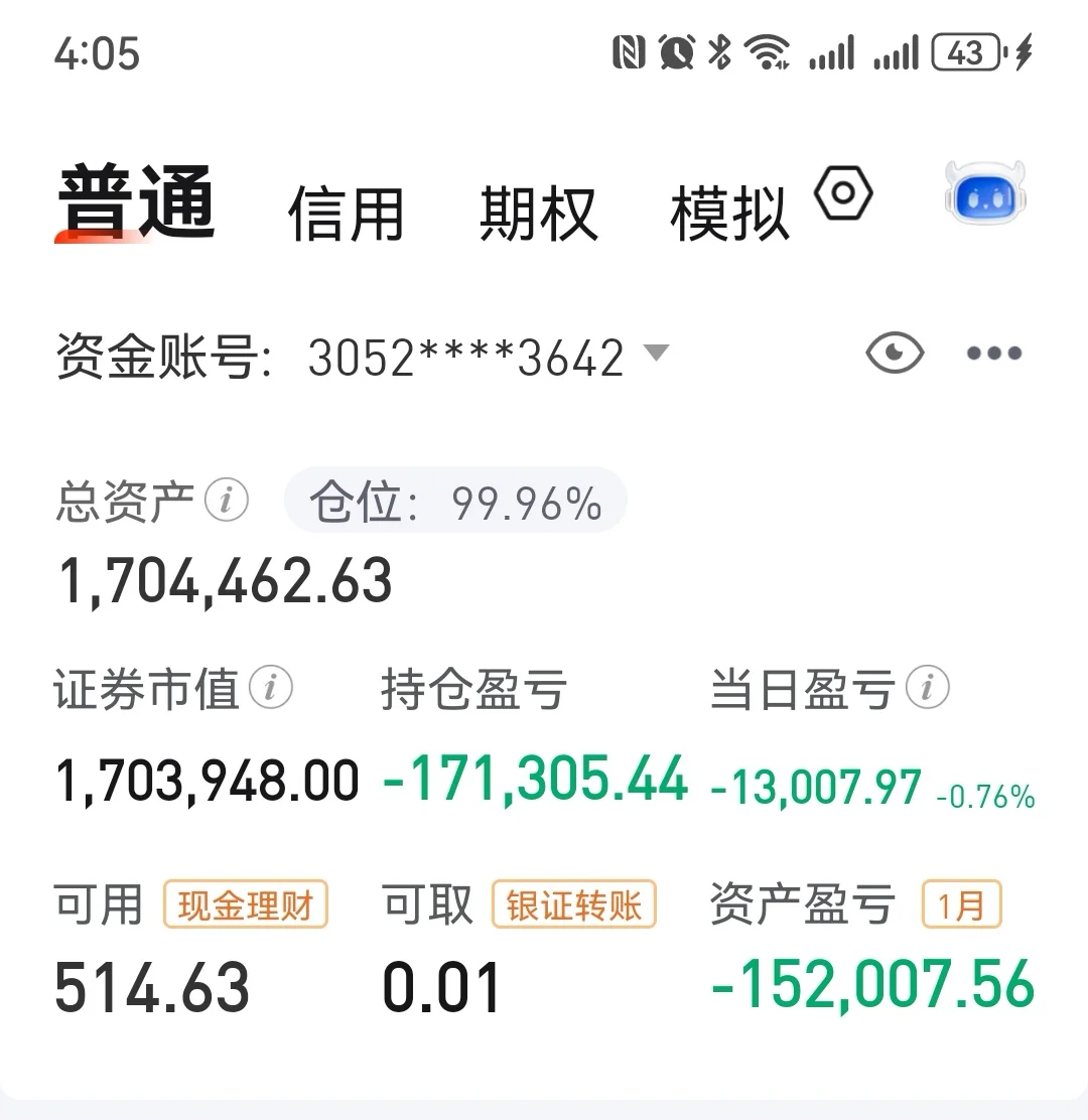 2月5日亏1.3w