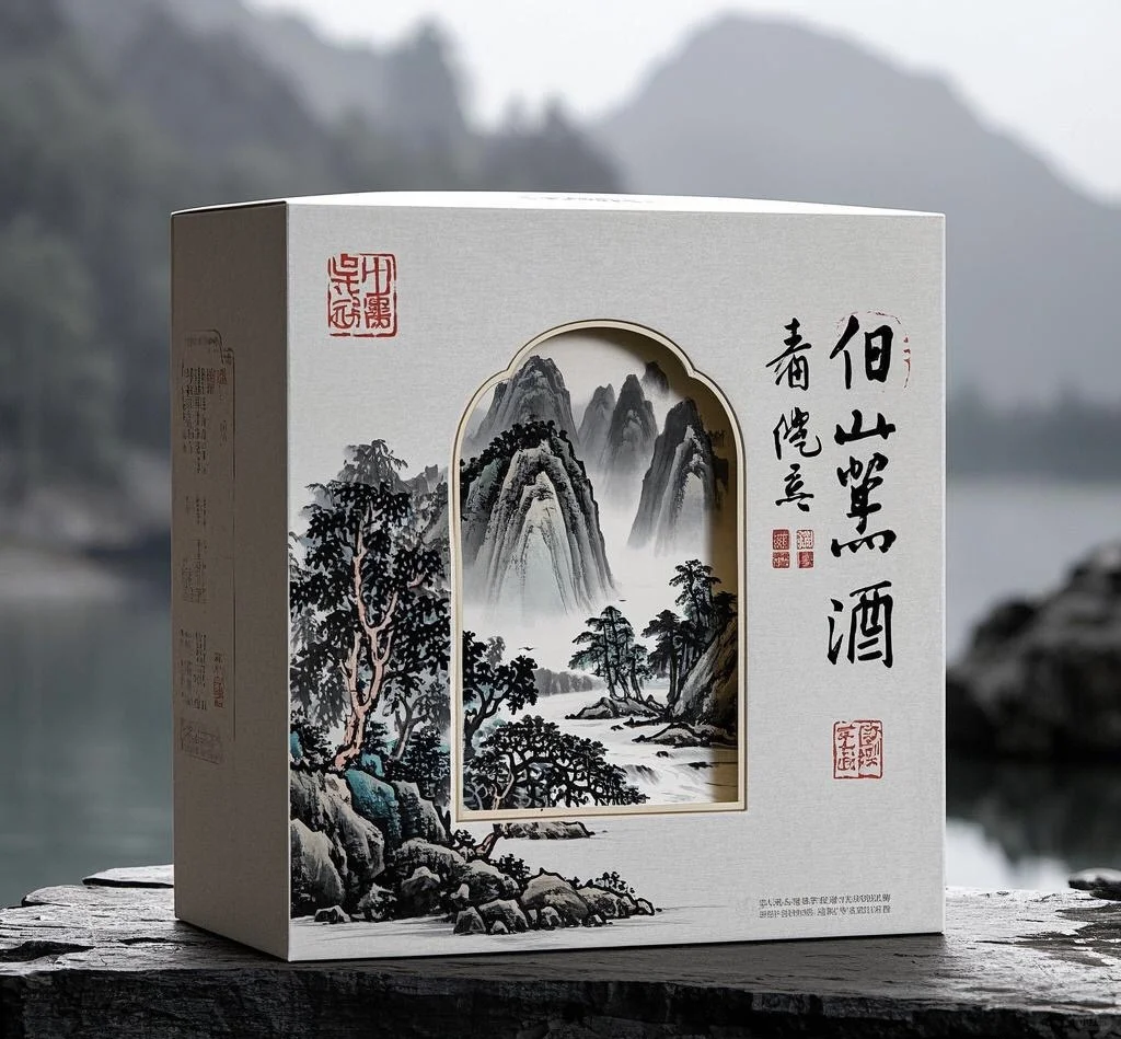 山水简约白酒包装设计