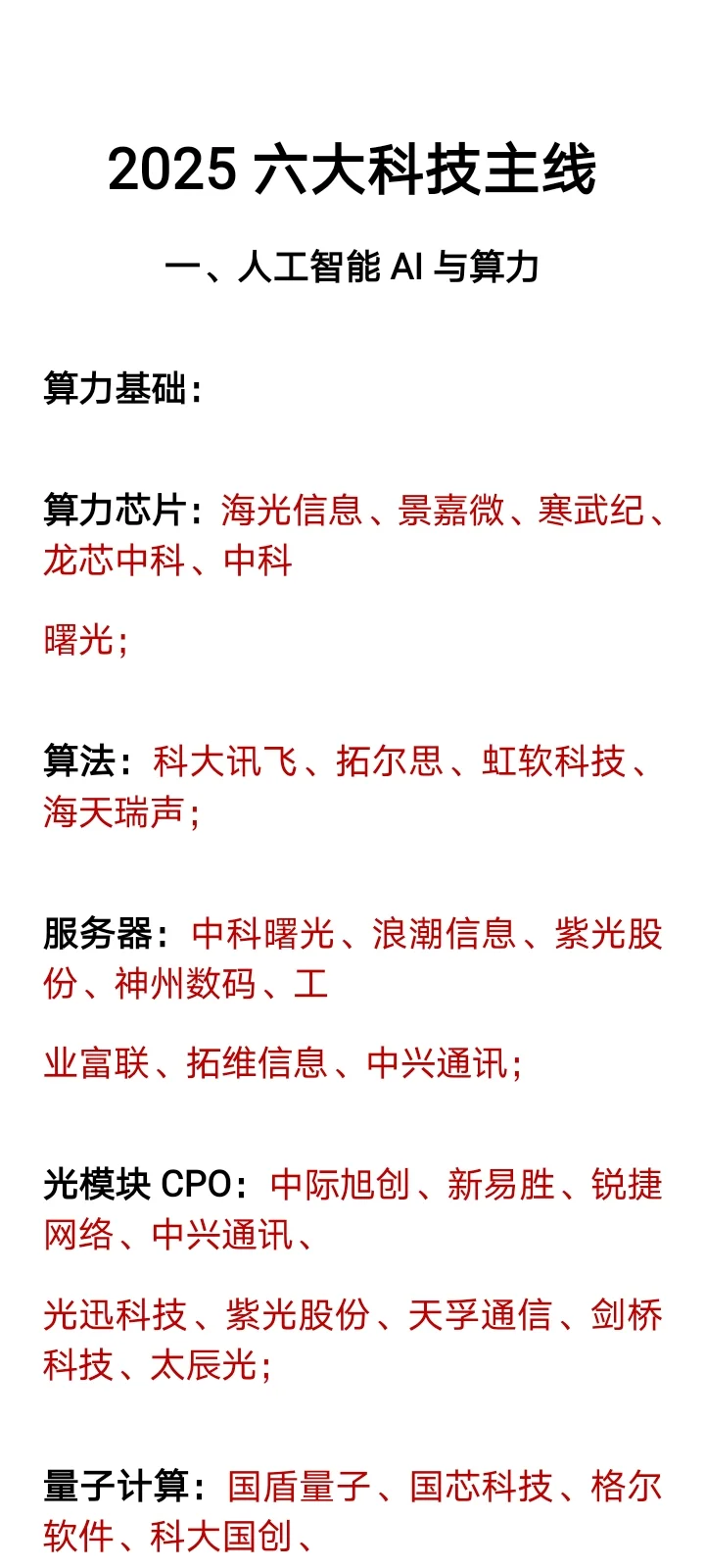 2025六大科技主线