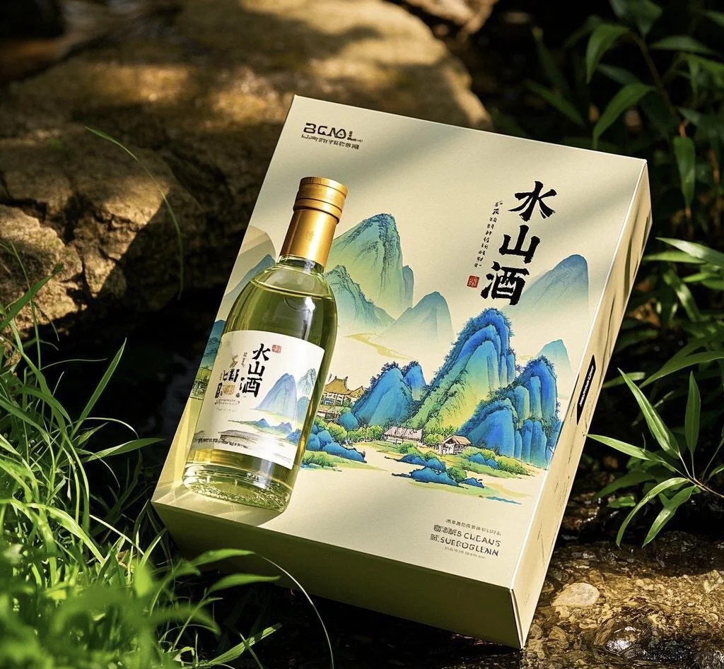 山水简约白酒包装设计