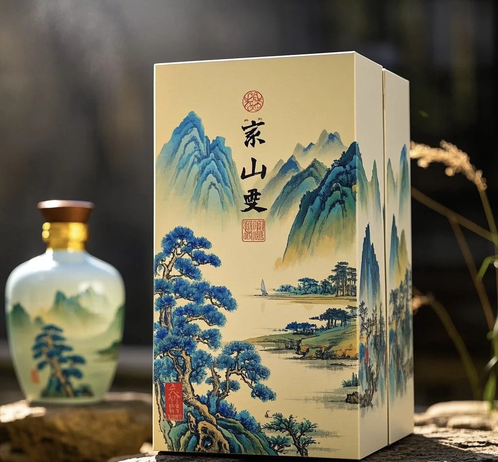 山水简约白酒包装设计