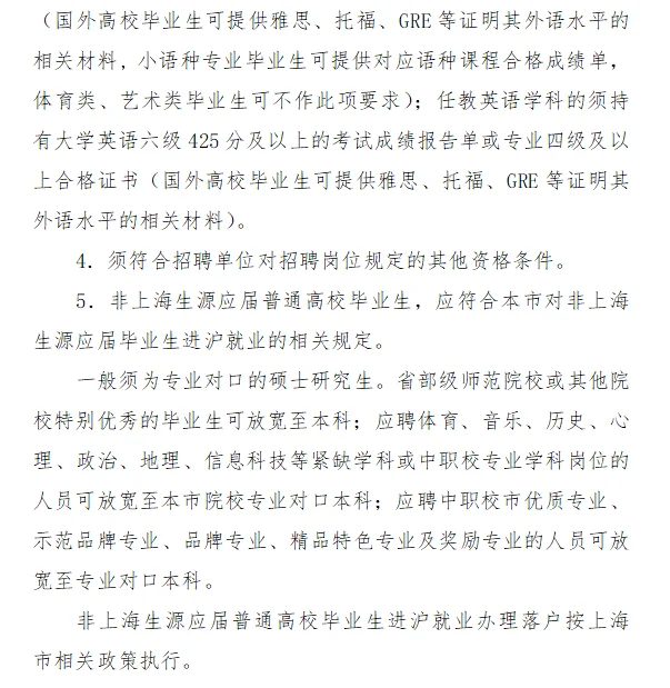 ?注意！浦东新区教师编制应届生报考条件