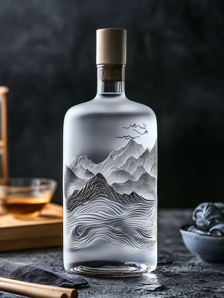 磨砂简约国风酒瓶设计|简约白酒瓶包装设计