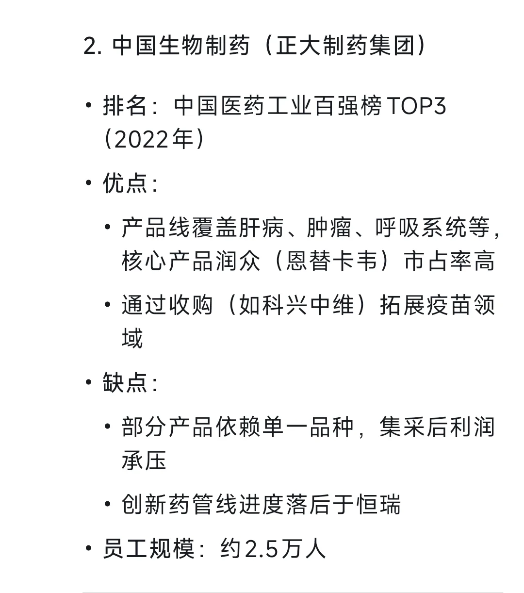 中国医药行业领先企业概览
