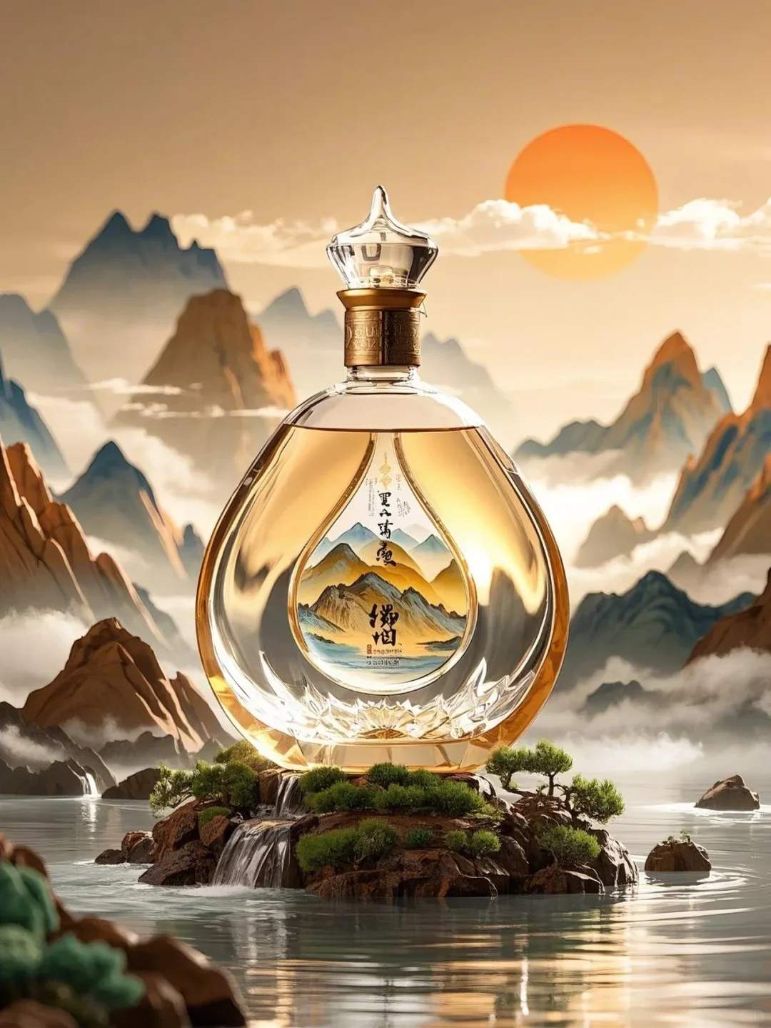 白酒瓶设计新风尚，山与水的完美融合