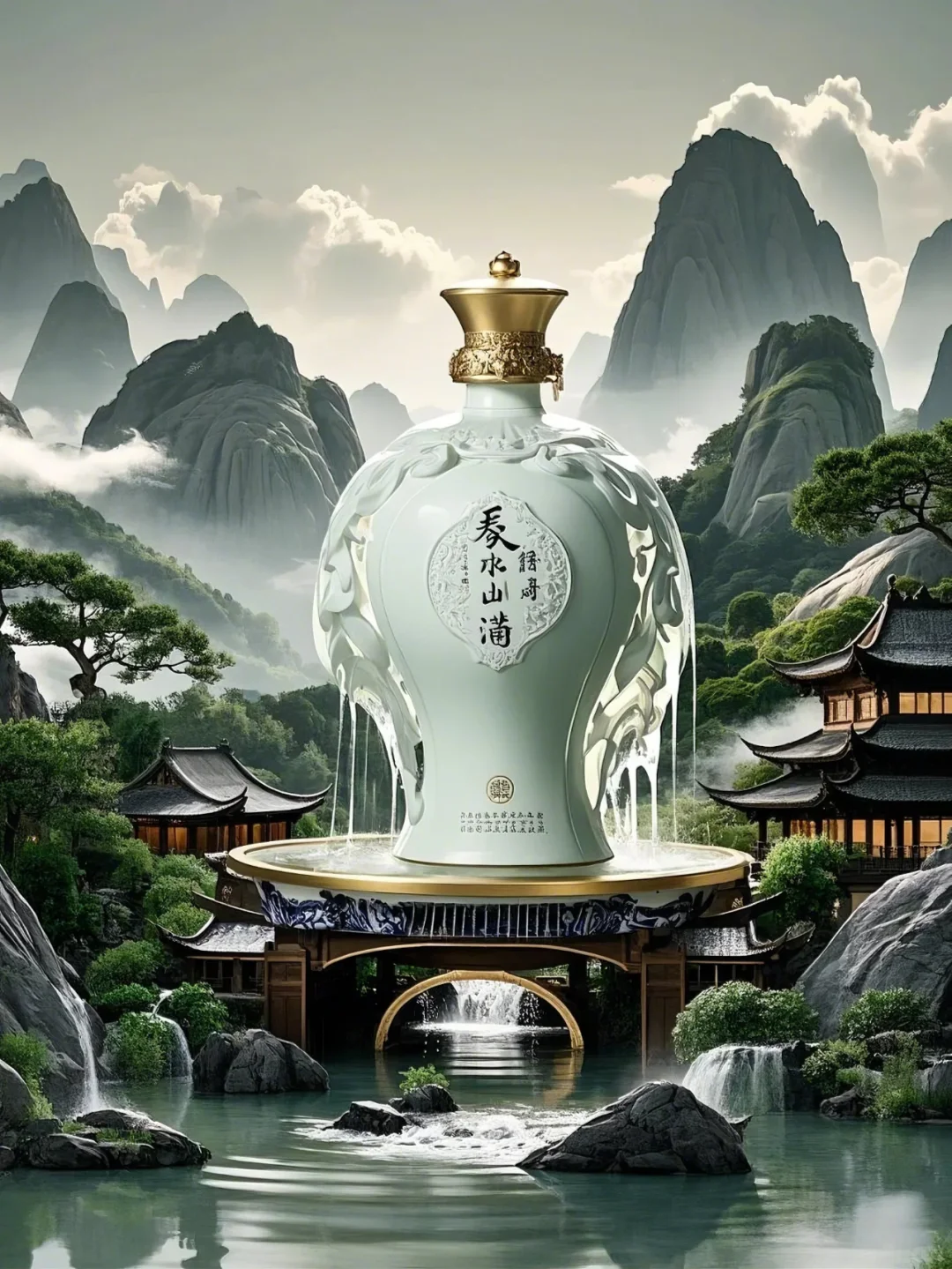 白酒瓶设计新风尚，山与水的完美融合