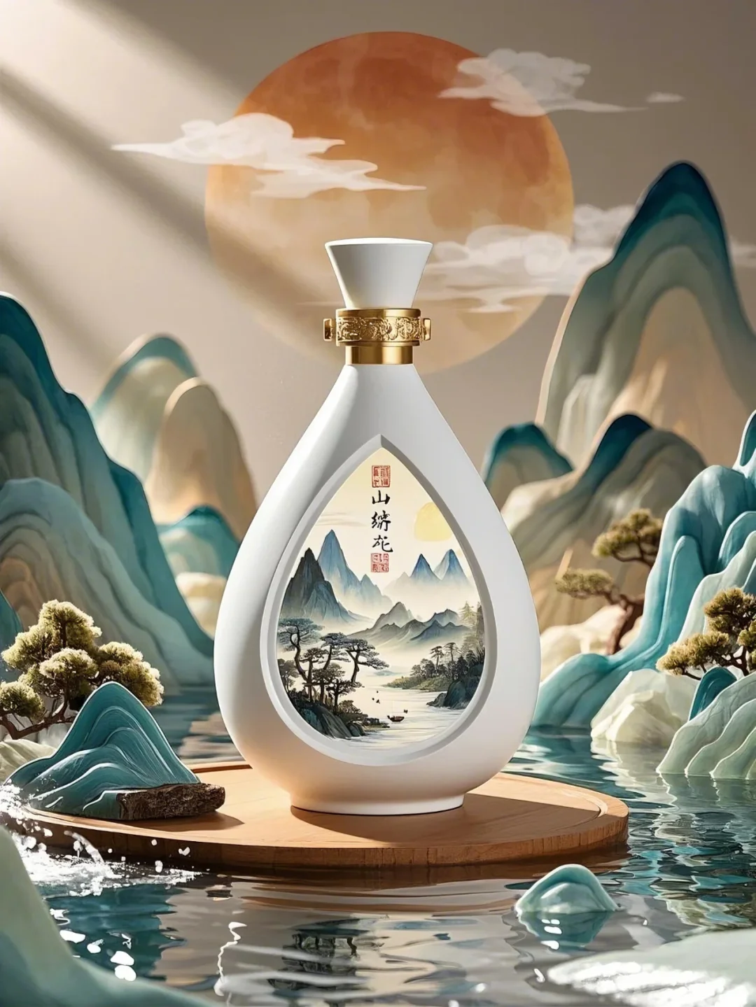 白酒瓶设计新风尚，山与水的完美融合