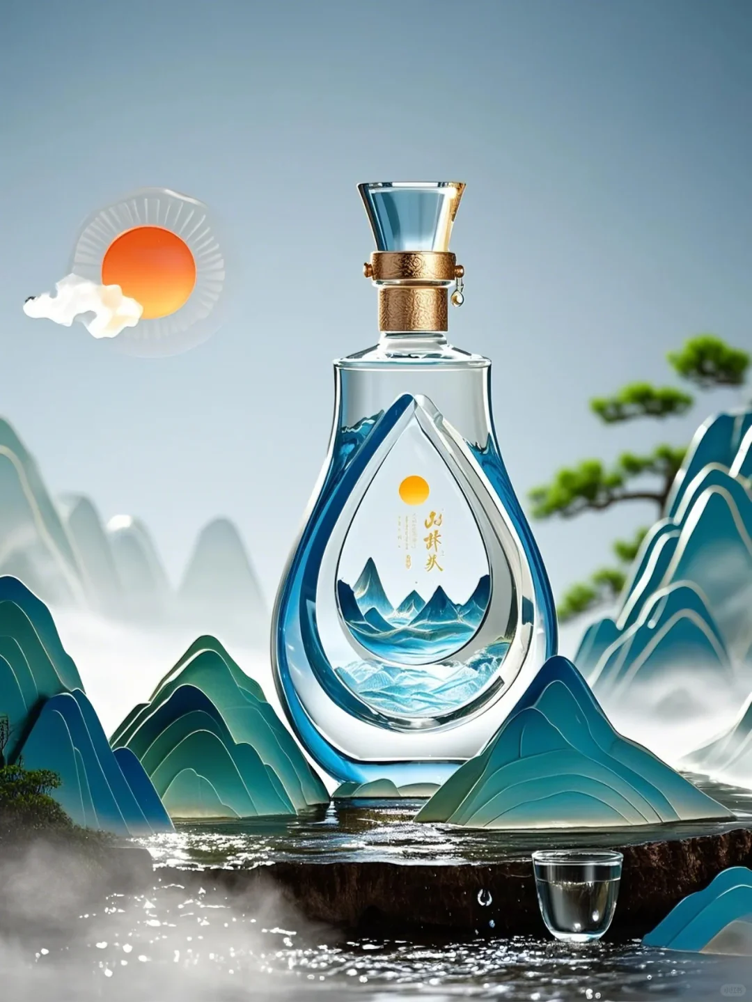 白酒瓶设计新风尚，山与水的完美融合