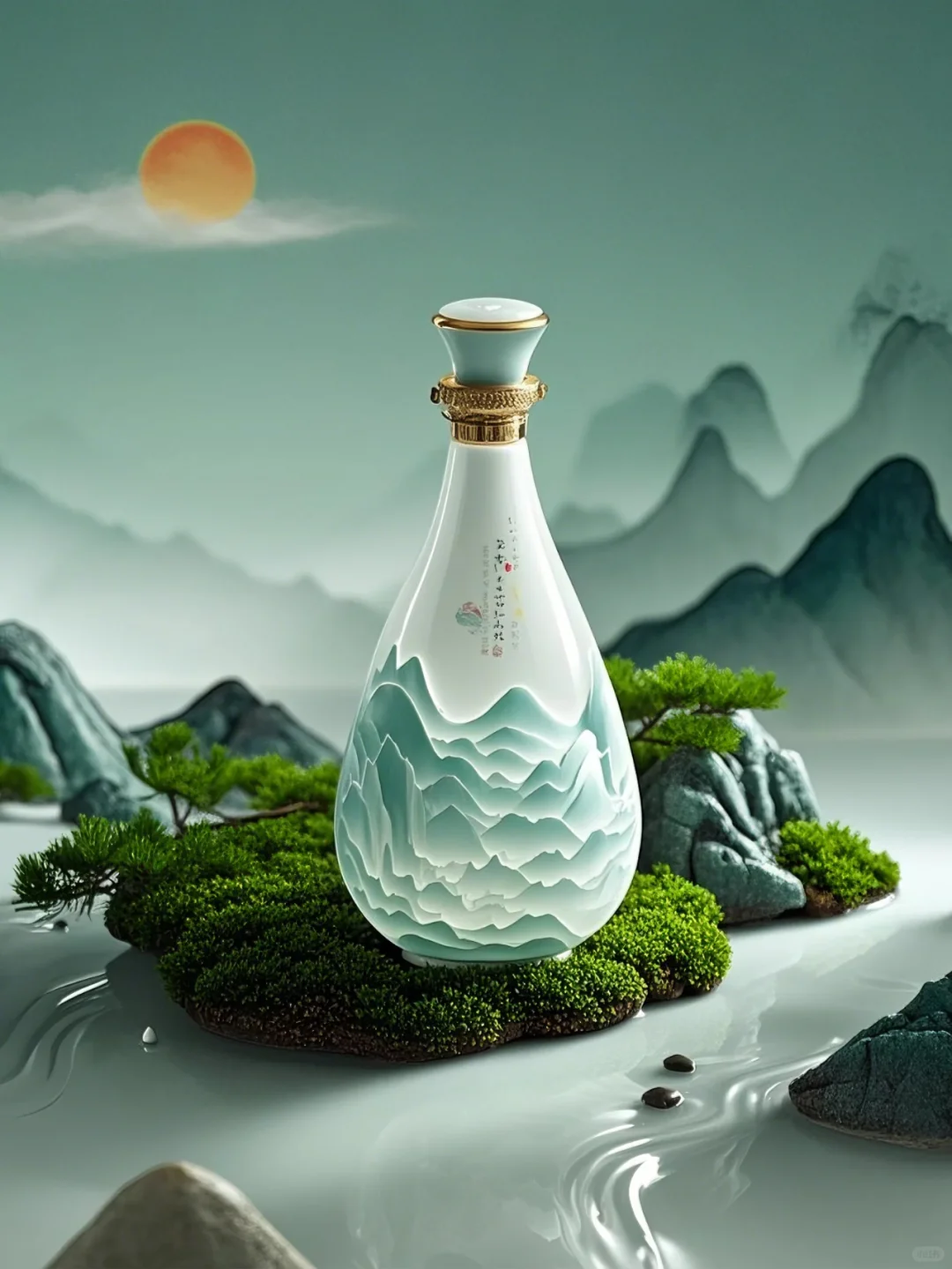 白酒瓶设计新风尚，山与水的完美融合