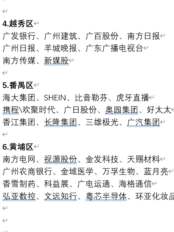 广州各区值得去的公司，排名不分先后
