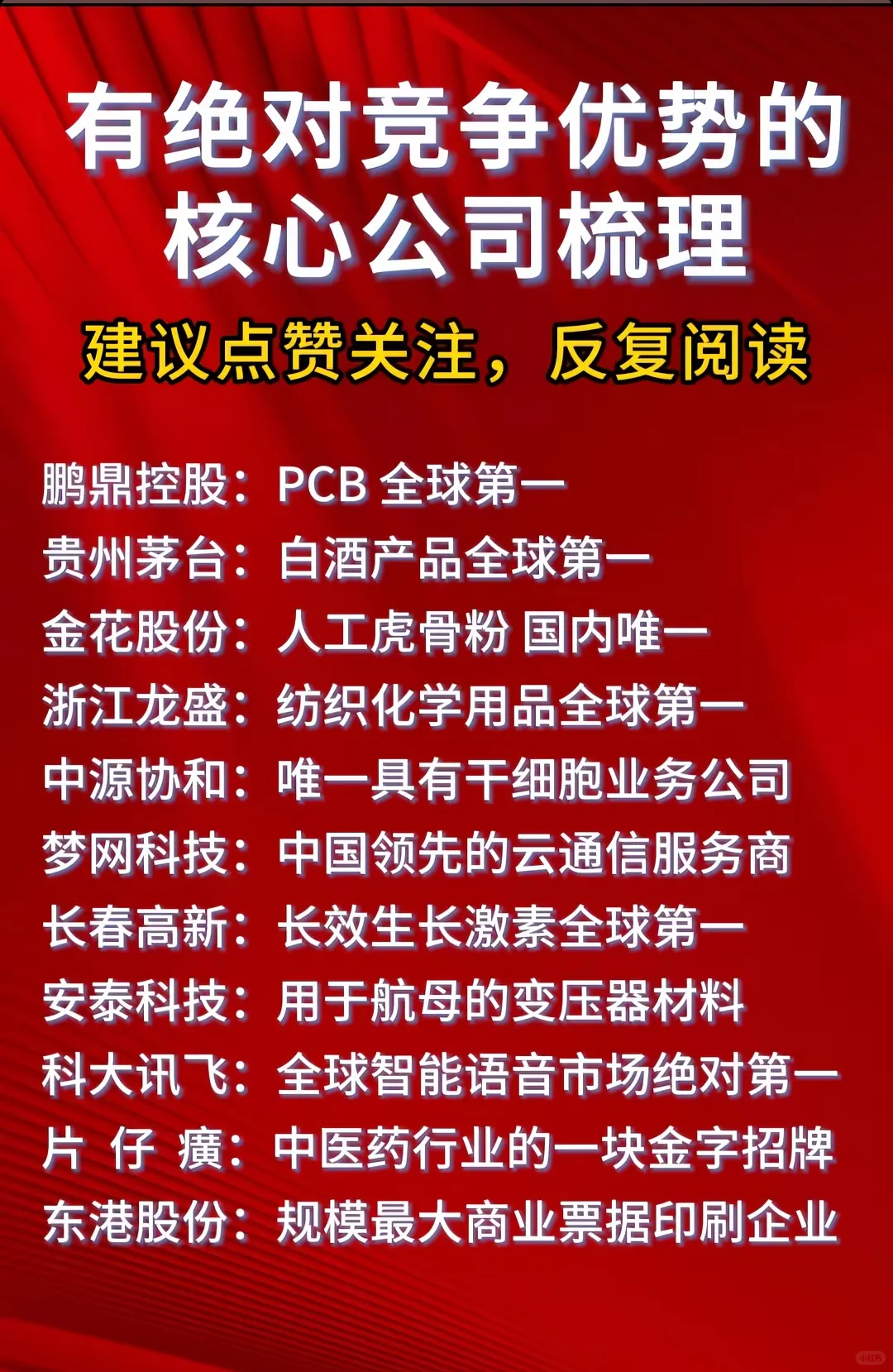 有绝对竞争力的行业龙头梳理