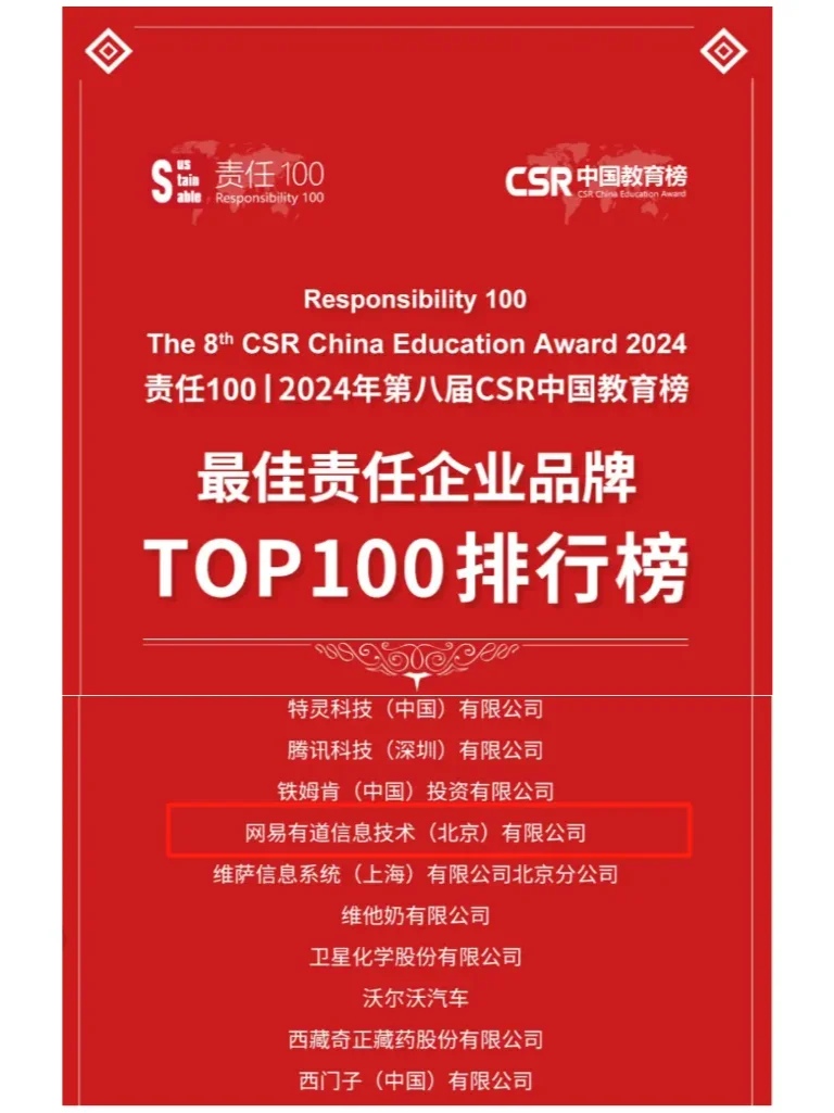 网易有道连续四年“最佳责任企业品牌奖”