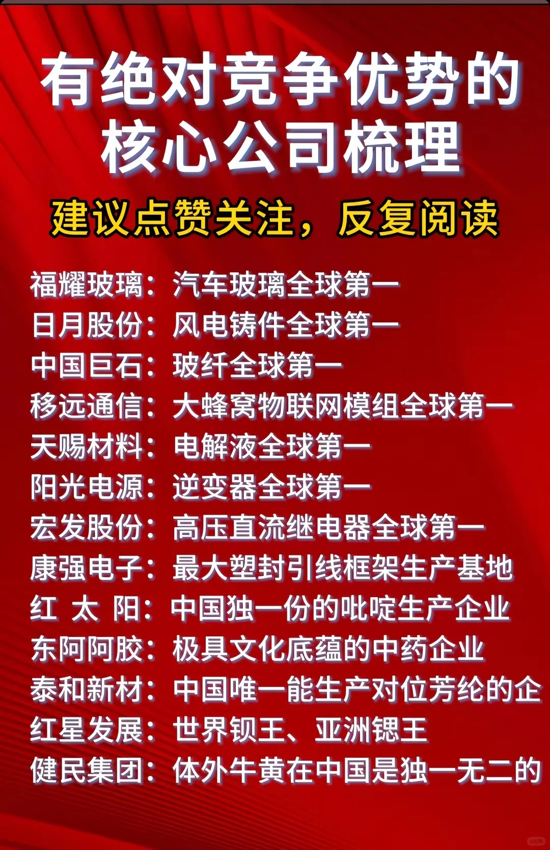 有绝对竞争力的行业龙头梳理