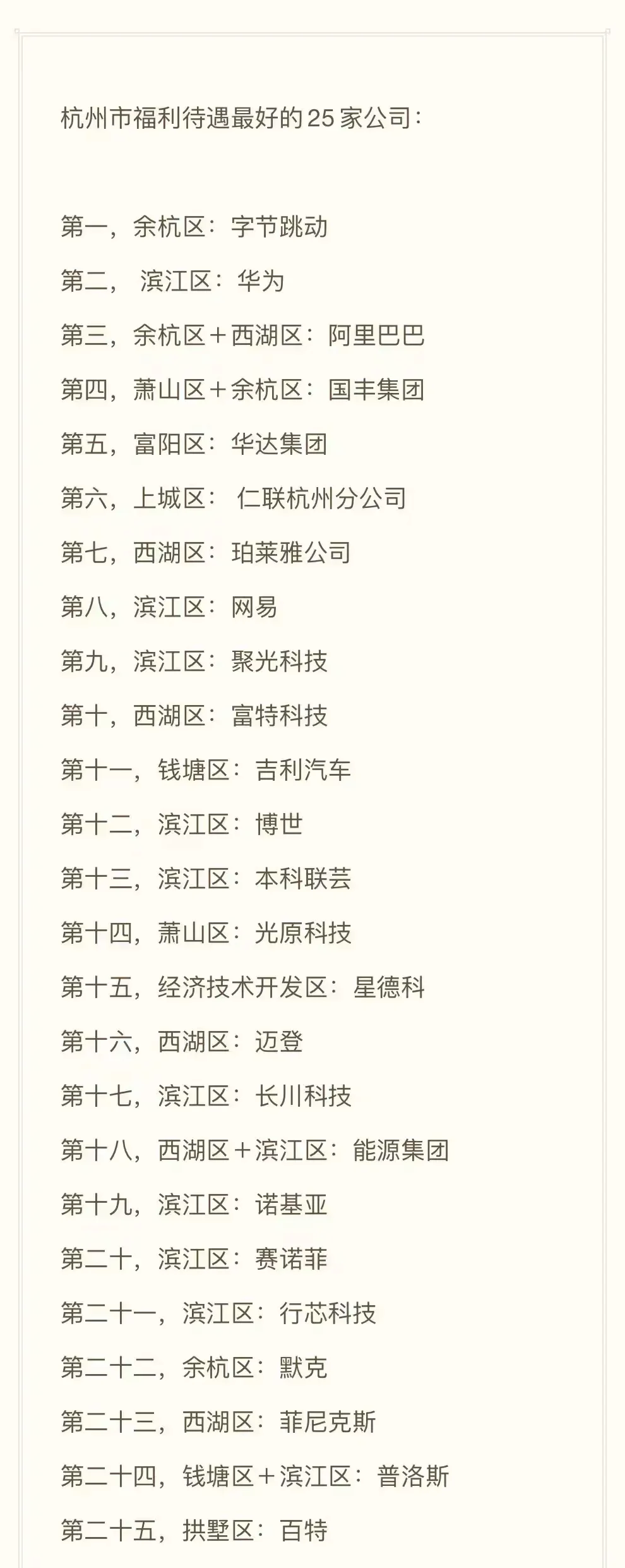 杭州最好的25家公司
