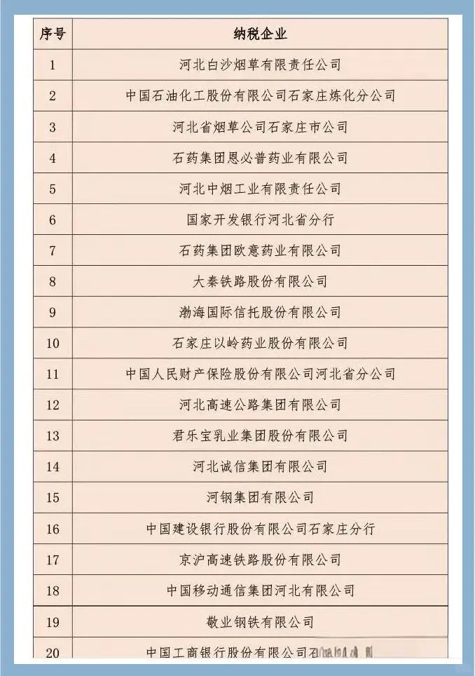 竹林墨客:石家庄纳税前100强企业